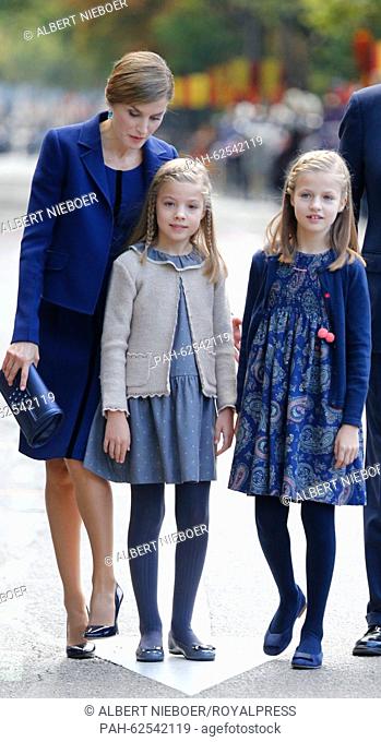 Madrid, 12-10-2015 HM Queen Letizia, Princess Leonor and Princess Sofia HM King Felipe, HM Queen Letizia, Princess Leonor