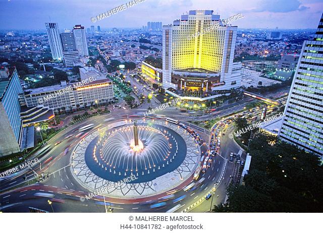 Indonesia, Java island, Jakarta city, town, Jakarta, nocturnal view, at night, fountain, Independence monument, Jalan