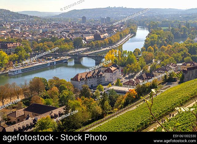 aerial view of Wuerzburg, a franconian city in Bavaria, Germany