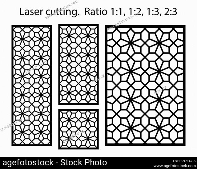 Laser pattern. Cnc template set. Set of geometric decorative vector panels for laser cutting