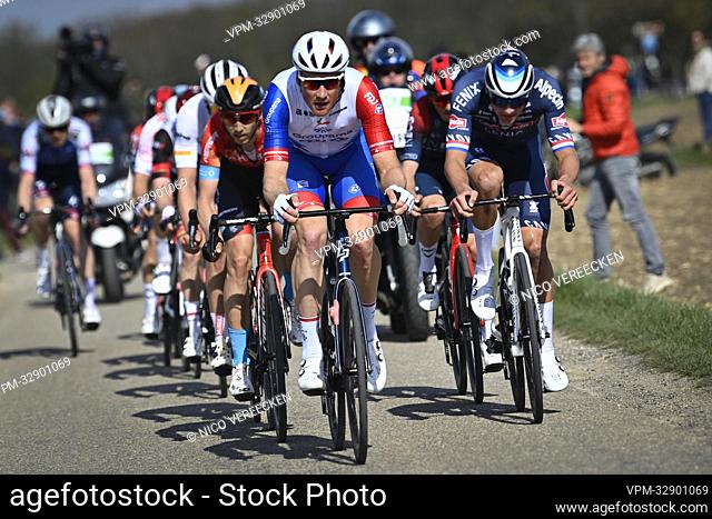 Swiss Stefan Kung of Groupama-FDJ pictured in action during the men elite 'Amstel Gold Race' one day cycling race, 254, 1 km from Maastricht to Valkenburg