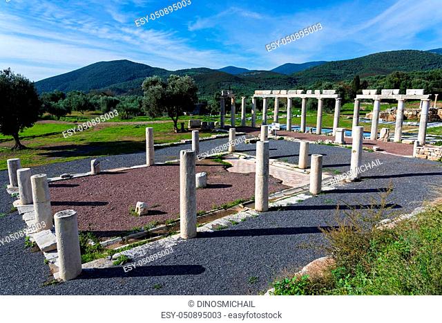 Part of the Agora in the archaeological site of ancient Messene in Peloponnese, Greece
