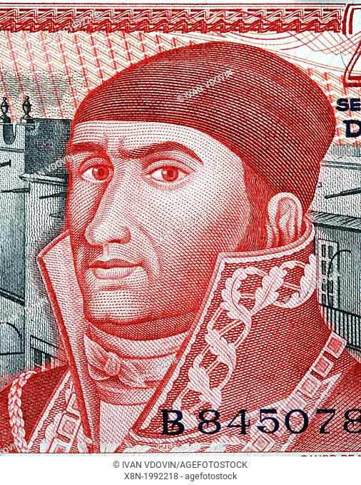 Portrait of Jose Morelos y Pavon from 20 Pesos banknote, Mexico, 1977