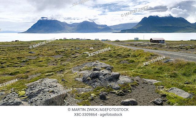 Landscape at Reykjarfjoerdur, village Gjoegur. The Westfjords (Vestfirdir) in Iceland. Europe, Northern Europe, Iceland
