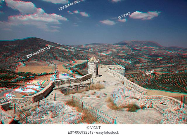 anaglyph 3D of Olvera is a white village in Cadiz province, Andalucia, Spain. (need red-cyan stereo glasses)