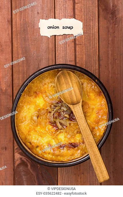 French onion soup in a ceramic bowl