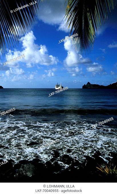 Bay, Ship, Hatiheu, Nuku Hiva, Marquesas French Polynesia, South Pacific