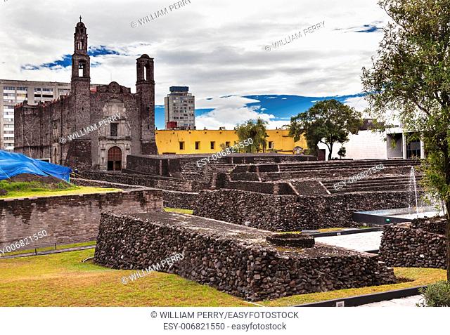 Plaza of the Three Cultures, Plaza de las Tres Culturas, Ancient Aztec City of Tlatelolco, where Aztecs staged last battle against Cortez in Mexico City, Mexico