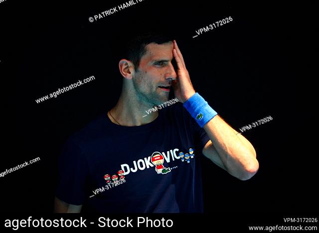 Serbian Novak Djokovic (ATP 1) pictured at a training session ahead of the 'Australian Open' tennis Grand Slam, Wednesday 12 January 2022 in Melbourne Park