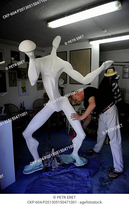 Sculptor Vaclav Cesak is finishing more than six-foot statue of swordsman for the Olympic Museum in Lausanne in Switzerland
