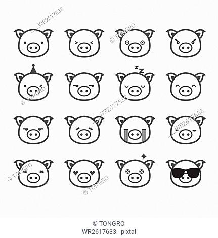 Various face emotions of pigs