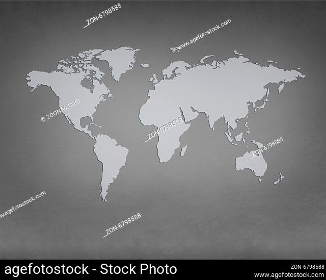 World map image. Gray concrete background