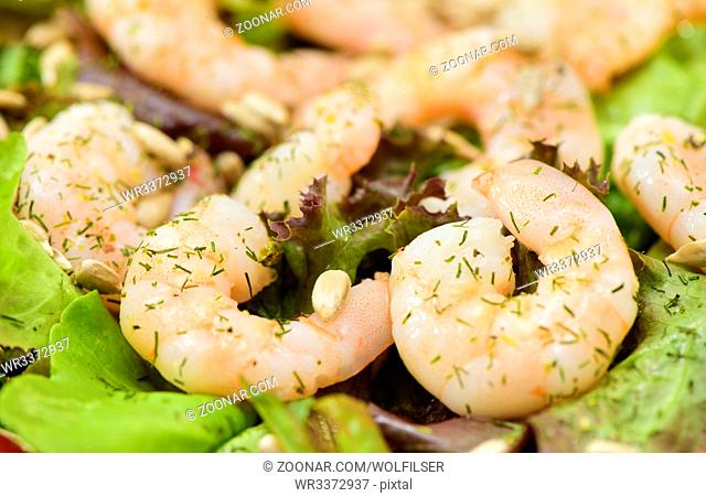 seafood salad with fresh shrimps and tomatoes