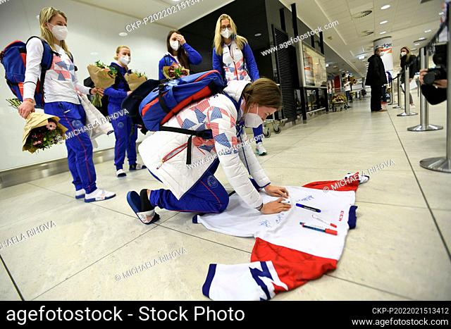 Czech women's hockey team arrive at the Vaclav Havel Airport in Prague, Czech Republic, from the 2022 Winter Olympics in Peking, February 16, 2022