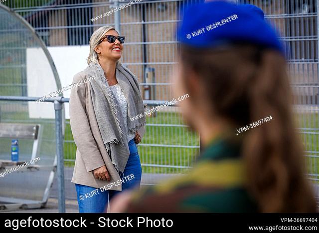 Defence minister Ludivine Dedonder pictured during a visit to the sport complex De Gulden Kamer as Belgian team of women militaries will take part to the...