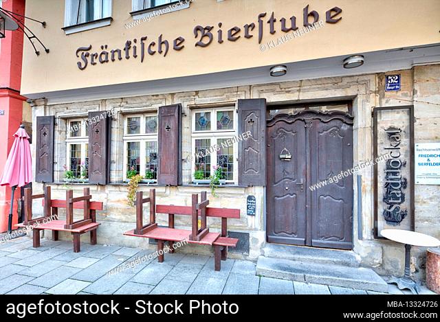 Franconian pub, house facade, door, entrance, stone building, architecture, Forchheim, Upper Franconia, Bavaria, Germany, Europe