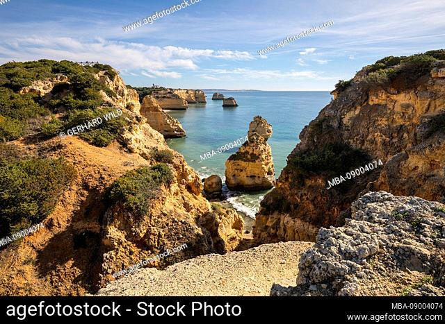 Rocky coast at Praia da Marinha, Lagoa, Algarve, Faro district, Portugal