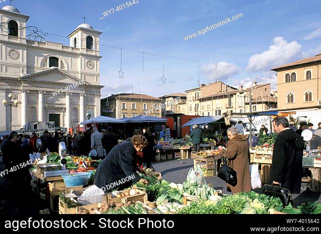 market in duomo square, l'aquila, italy