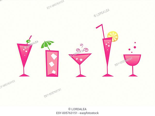 Hot summer drinks and cocktail glasses - VECTOR