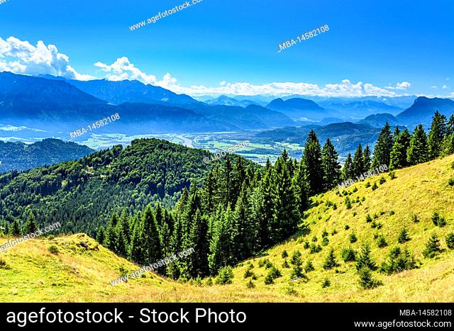 Austria, Tyrol, Lower Inn Valley, Erl, Erlerberg, Kranzhornalm, Inn Valley against Kaiser Mountains and Zillertal Alps