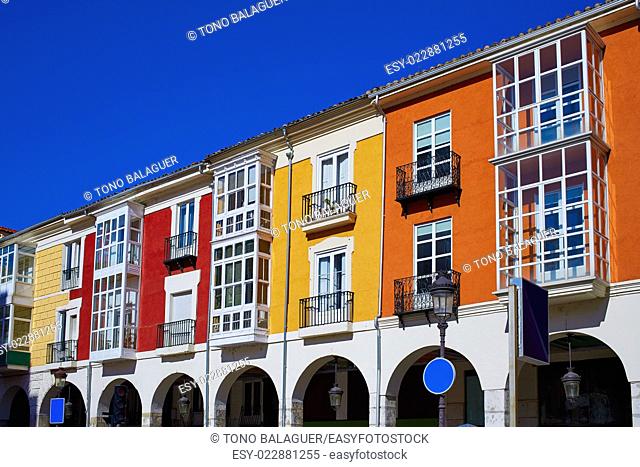 Santander street in Burgos arcades facades in Castilla Leon of Spain