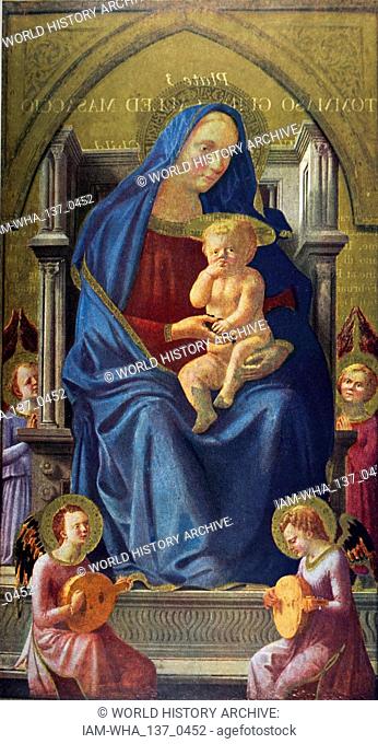 The Virgin and Child by Masaccio (Tommaso di Ser Giovanni di Simone). Masaccio (1401-1428) a Florentine artist of the Quattrocento Period of the Italian...