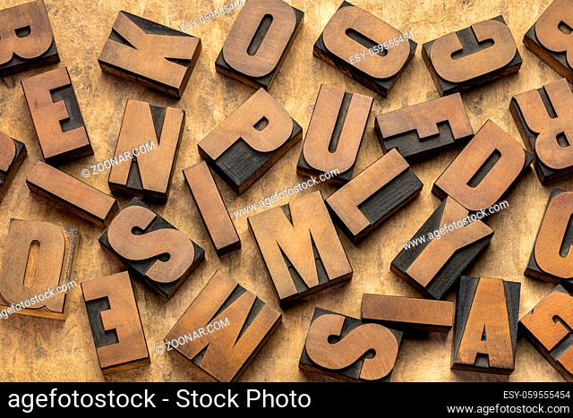 vintage letterpress wood type printing blocks, letters on handmade bark paper