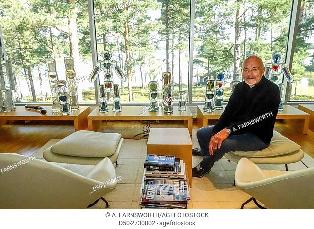 HELSINKI FINLAND Famous sculptor and goldsmith Björn Weckström in his home with his art