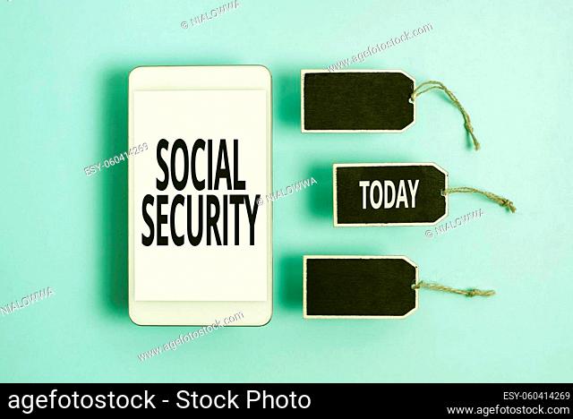 Inspiration showing sign Social Security, Business idea government system that provide monetary assistance to showing Collection of Blank Empty Sticker Tags...