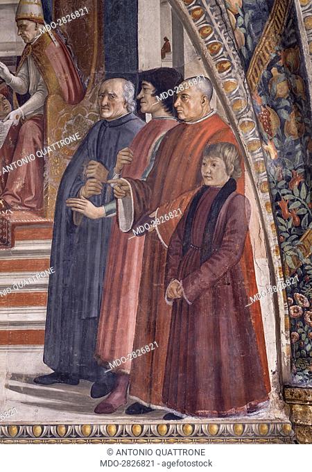 St. Francis Receiving the Rule by Pope Onorio III (San Francesco riceve la regola da papa Onorio III), by Domenico Ghirlandaio, 1483-1486, 15th Century, fresco