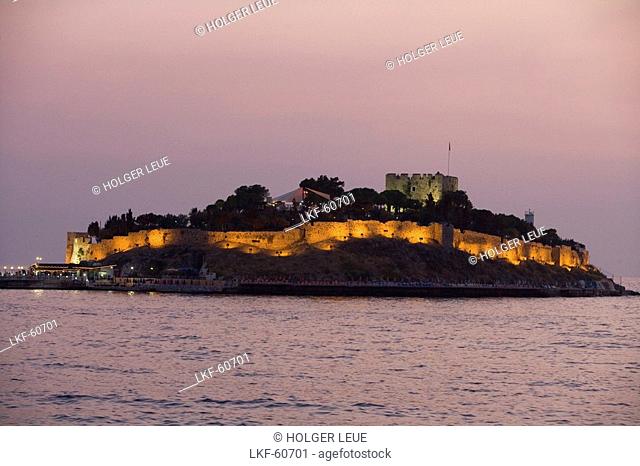 Pigeon Island Castle, Guvercin Adasi at Dusk, Kusadasi, Turkey