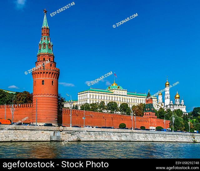 View of Moscow Kremlin from Moscow river, Russia