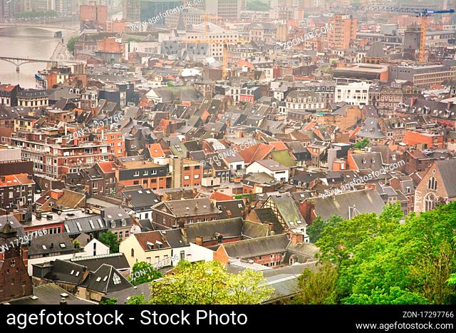 Liege, Belgium, June 2021: Dense residential architecture of downtown Liege in Wallonia, Belgium