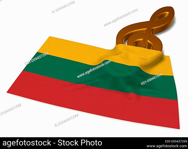 notenschlüssel und litauische flagge - 3d illustration