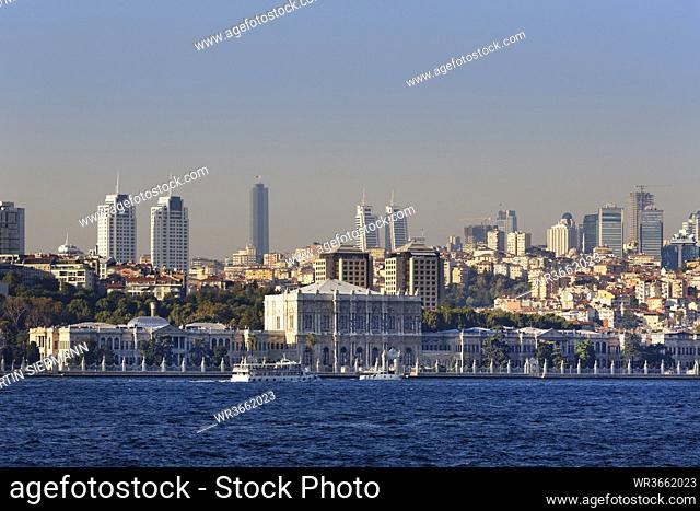 Turkey, Istanbul, View of Dolmabahce palace at Bosphorus