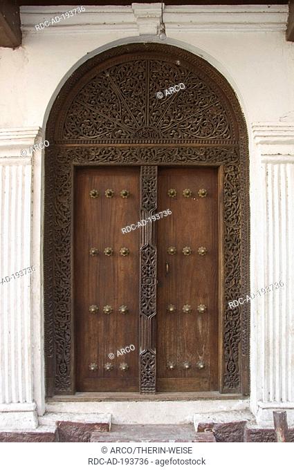 Carved wood door, old town, Mombasa, Kenya