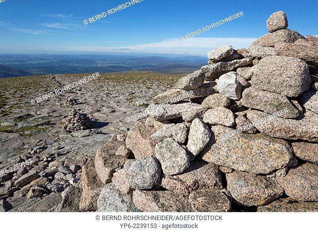 summit of Cairn Gorm with cairn, Cairngorms National Park, Scotland