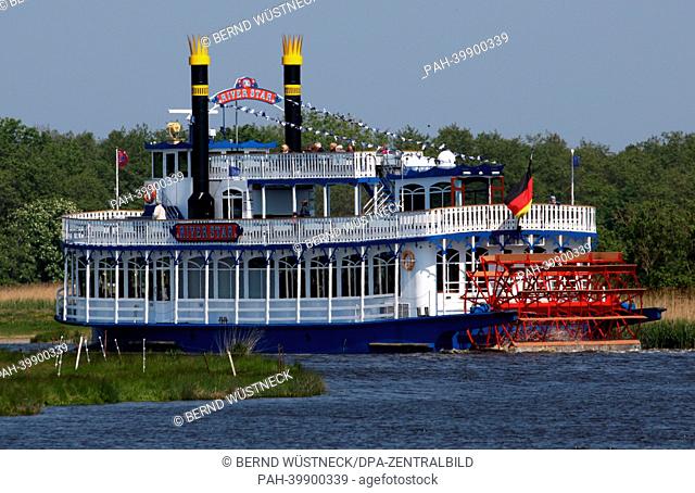 The Mississippi steamer 'River Star' of the shipping company Poschke starts a tour from the bodden port of Prerow, Germany, 30 May 2013