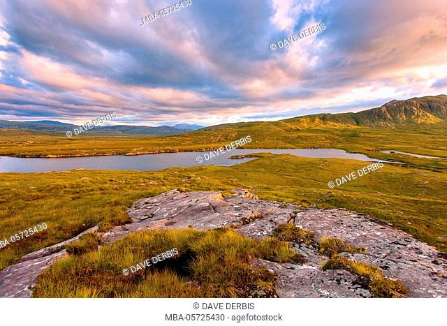 Sundown, Assynt, rocks, Lochanan Dubh, hill, mountains, the north, Scotland