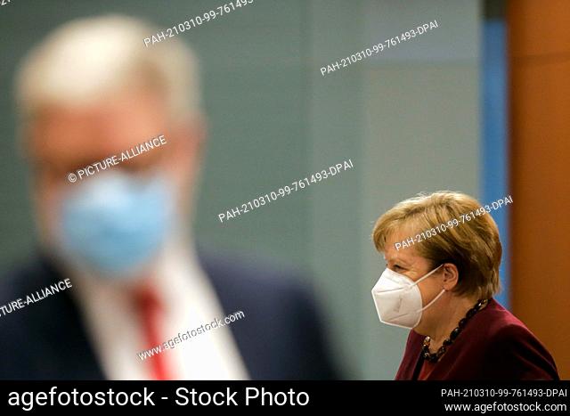 10 March 2021, Berlin: Chancellor Angela Merkel (CDU) arrives for the Federal Cabinet meeting at the Chancellor's Office