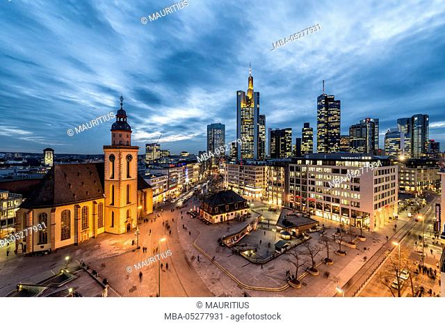 Germany, Hesse, Frankfurt on the Main, skyline with Hauptwache and St. Catherine's Church