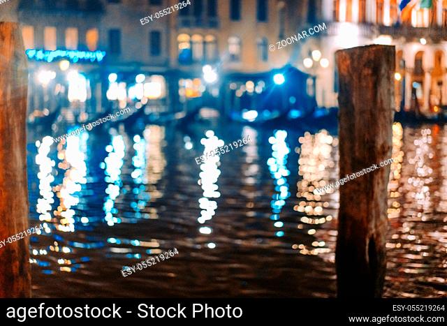 View of a beautiful illuminated canal at night. Venice, Italy