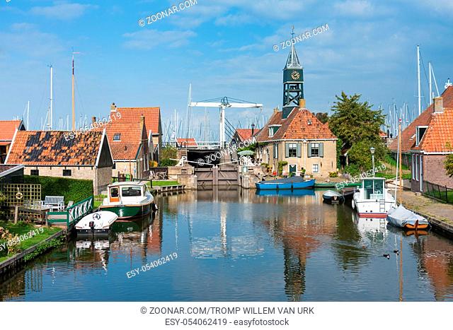 Cityscape of old Dutch fishing village Hindeloopen