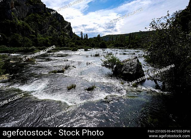 PRODUCTION - 24 September 2023, Croatia, Sibenik: Roski Slap waterfall in Krka National Park in southern Croatia. Through the national park flows the Krka River