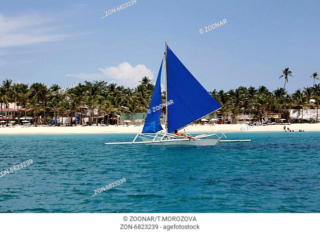 Traditional Philippine boat in a gulf. Island Boracay