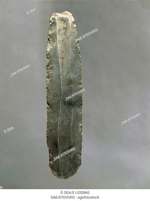 Prehistory, Austria, Paleolithic. Flintstone shaped as a knife. From layer 9 of Willendorf.  Vienna, Naturhistorisches Museum (Natural History Museum)