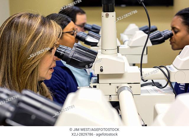 Detroit, Michigan - Dr. Rouba Ali (left), a pathologist, teaches a class at the Detroit Medical Center. Dr. Ali immigrated from Syria in 1993; she is professor...
