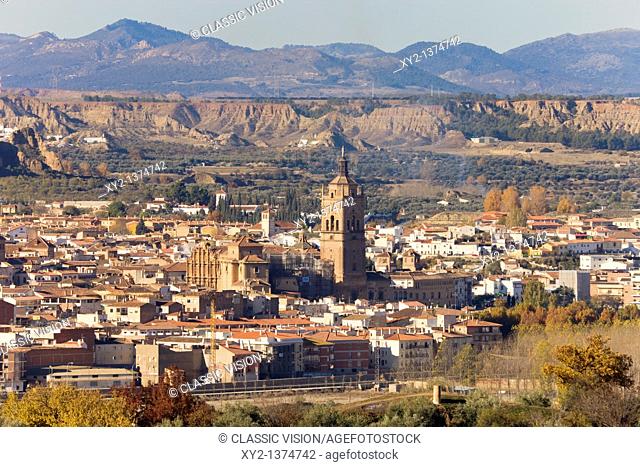 Guadix, Granada Province, Spain  View over town to cathedral