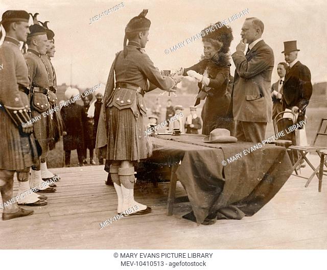 Lady Harriet Lindsay (nee Gordon) presenting the prizes at the London Scottish Sports at Stamford Bridge, Fulham, south west London