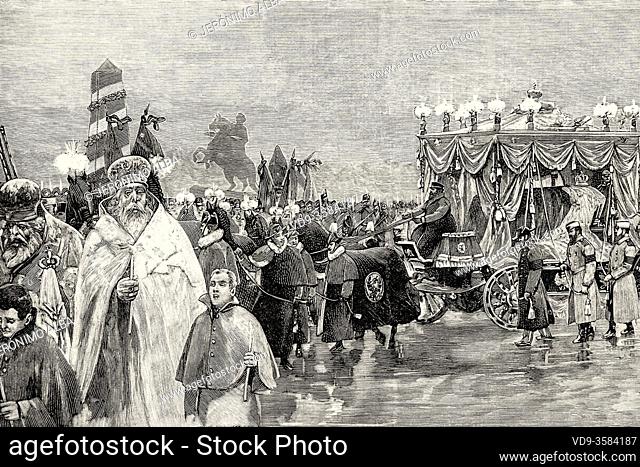 Funeral procession of Tsar Alexander III (1845-1894) Emperor of Russia, heading towards Saints Peter and Paul Cathedral, Saint Petersburg, Russia